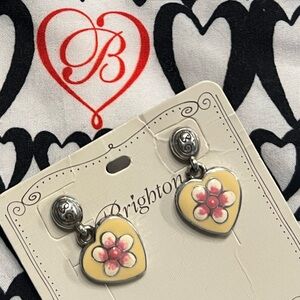 BRIGHTON-Spring Fever-Dainty-Vintage-Pink Flower-Silver-Dangle-Drop Earrings!